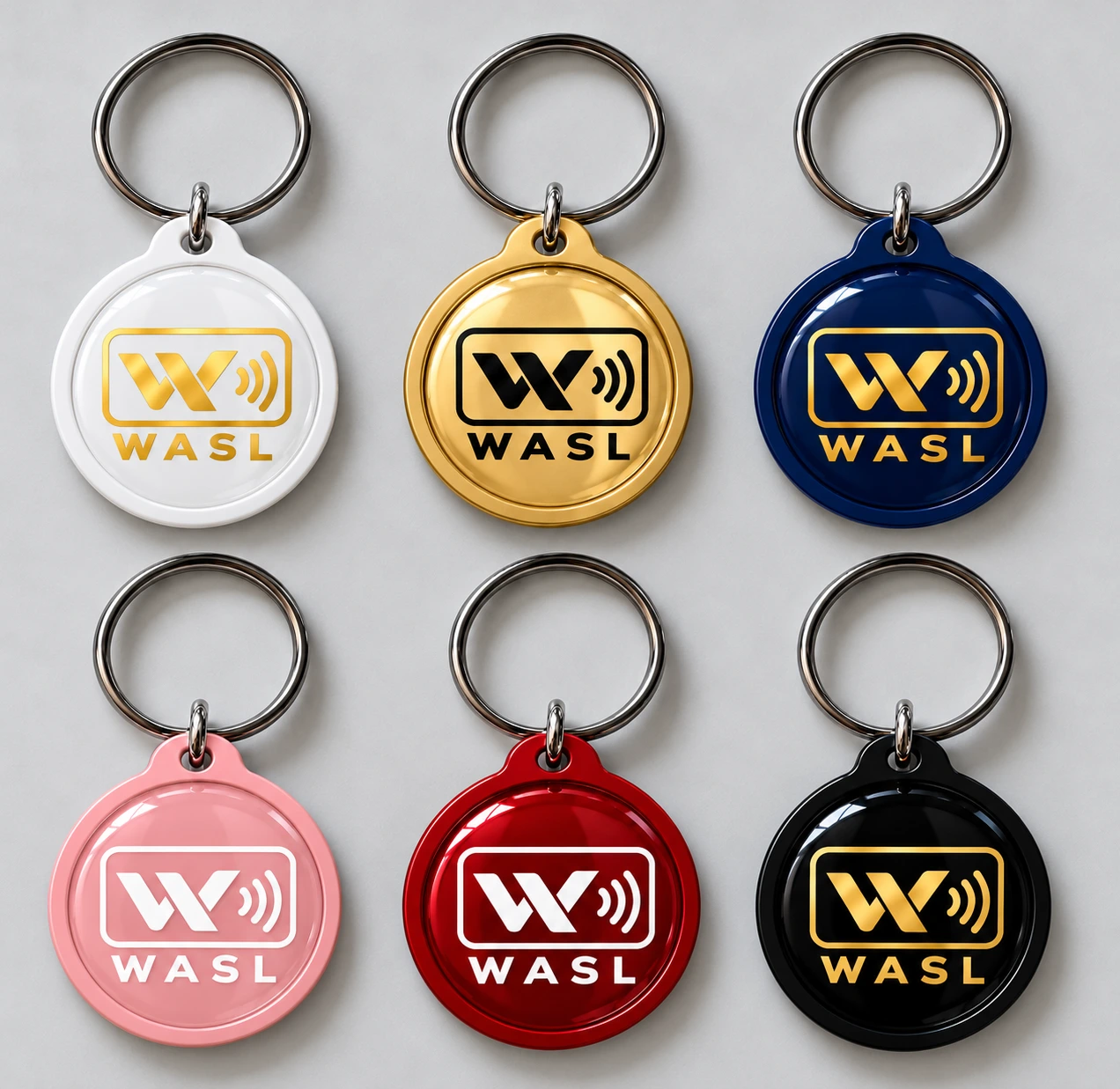 تشكيلة تعليقات مفاتيح WASL بستة ألوان: الأبيض والذهبي والكحلي والزهري والأحمر والأسود